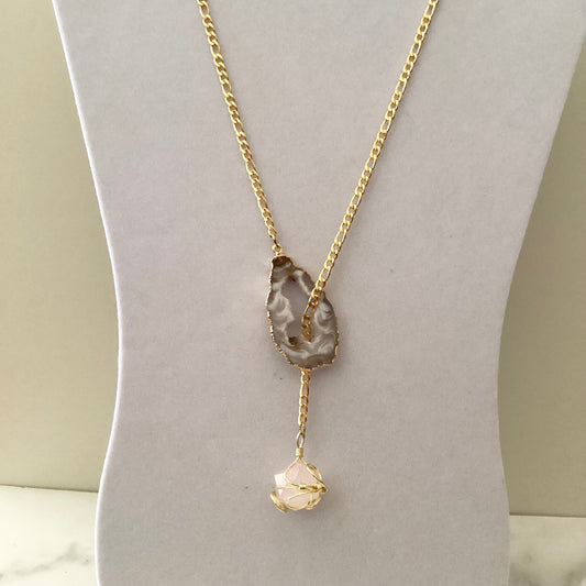 Anchor Chain - Rose Quartz drop