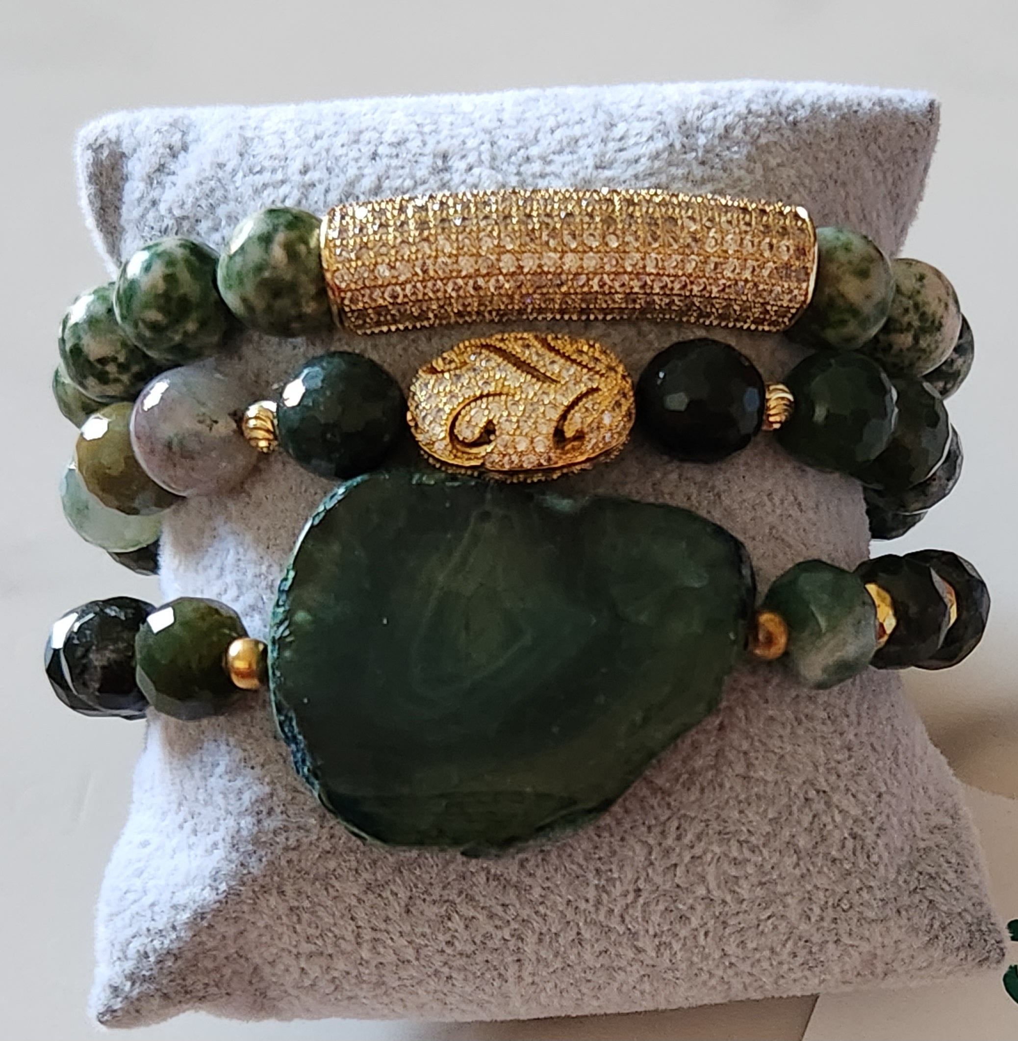 Green Agate slab stack