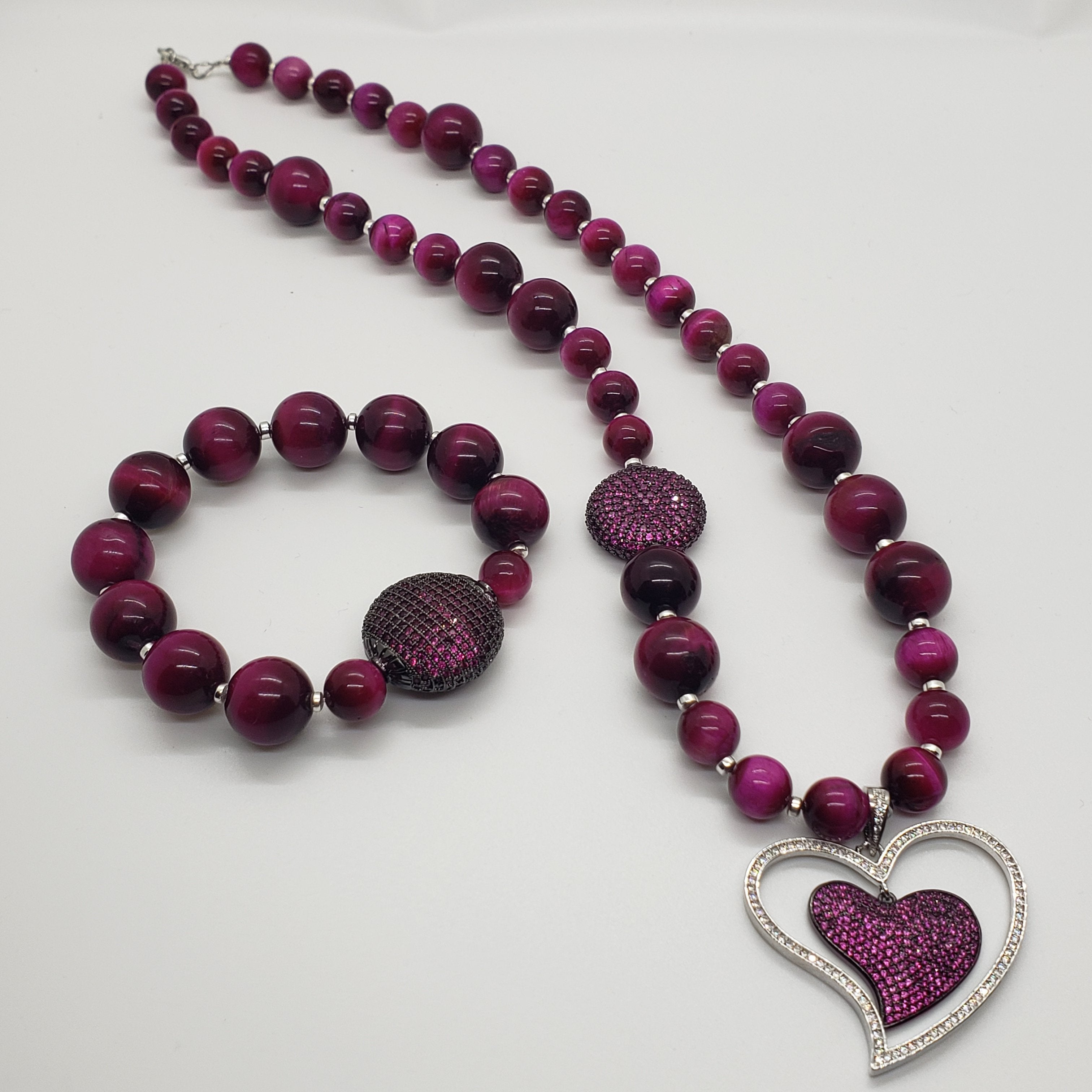 Pave Heart Tiger Eye