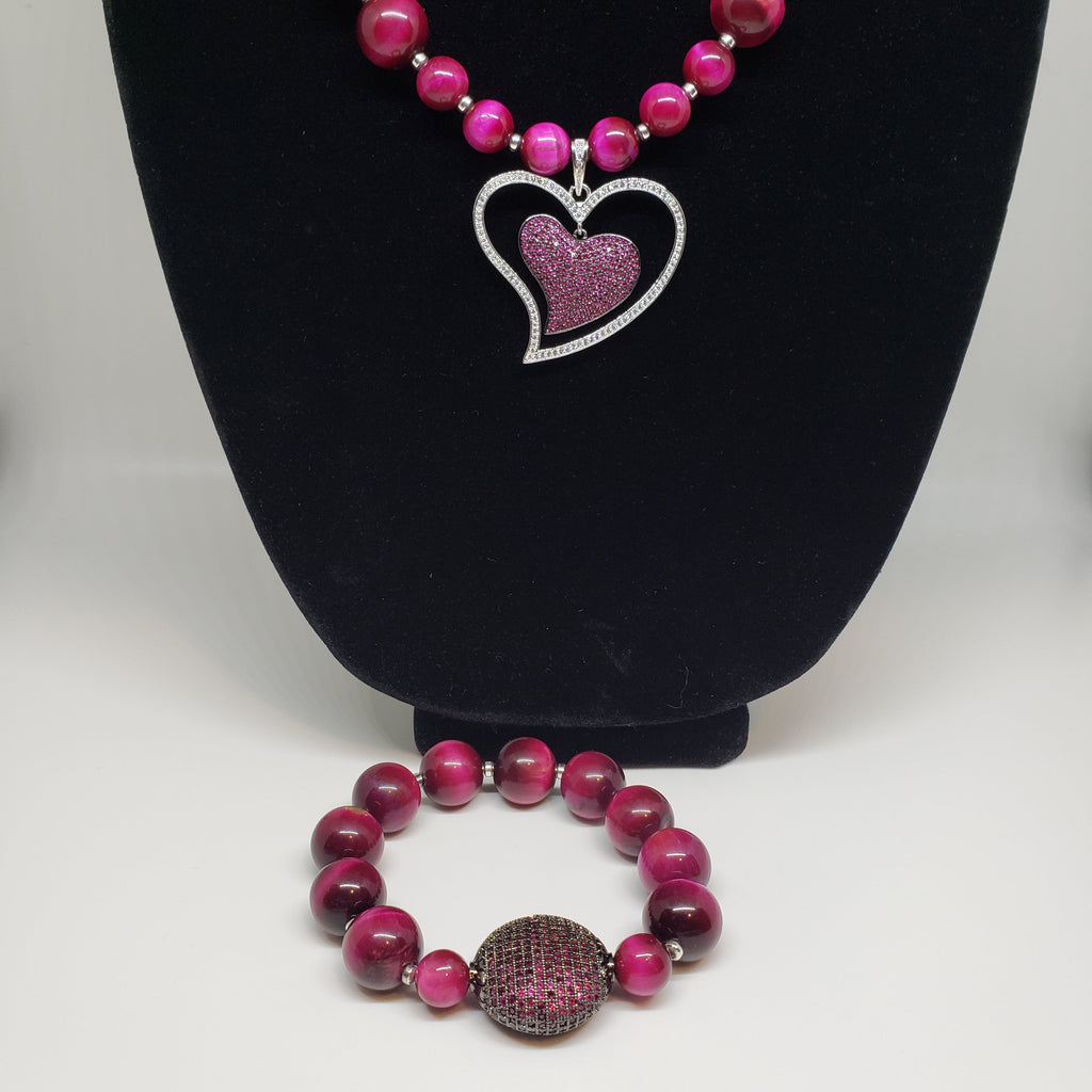 Pave Heart Tiger Eye