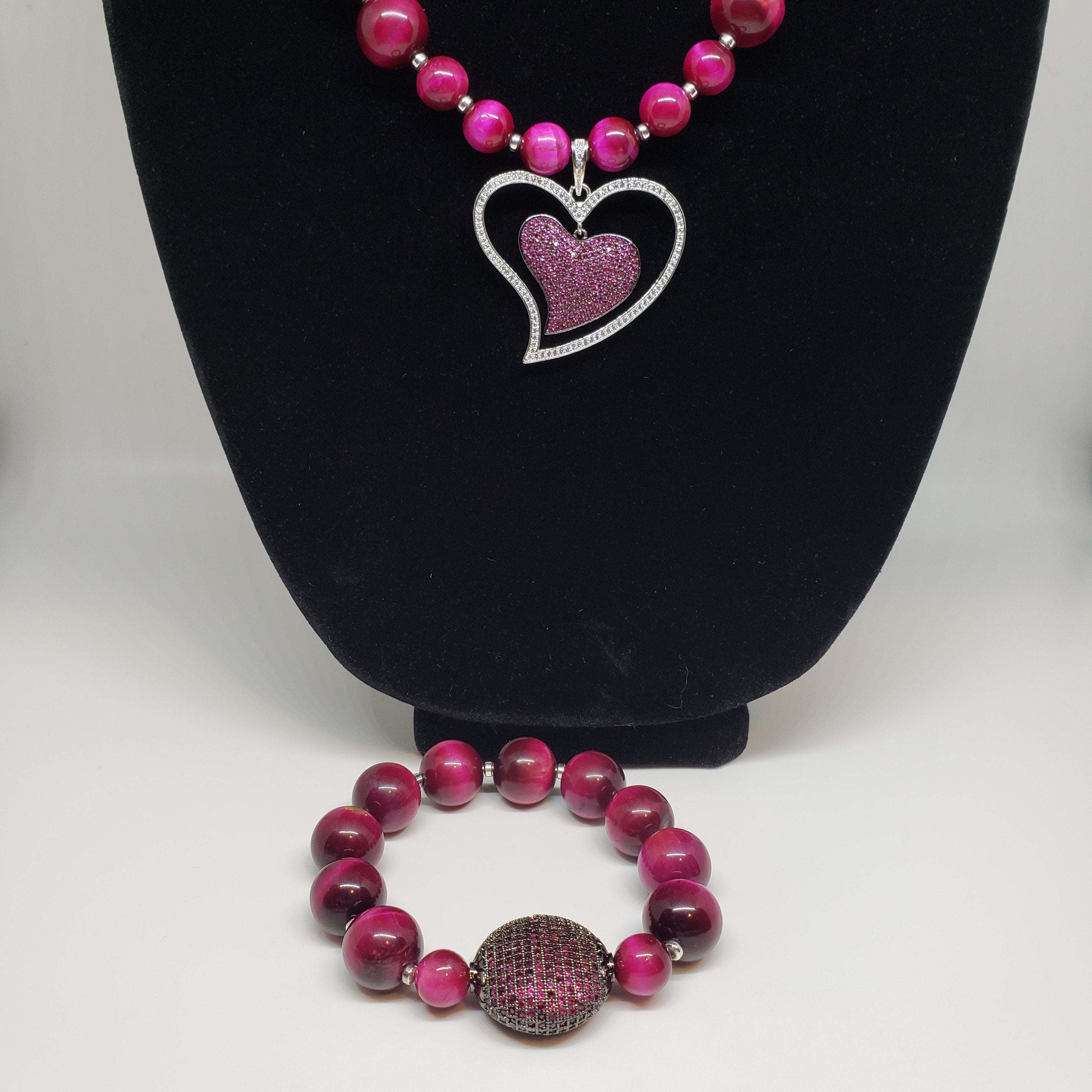 Pave Heart Tiger Eye